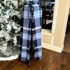 Wide leg slacks Navy plaid